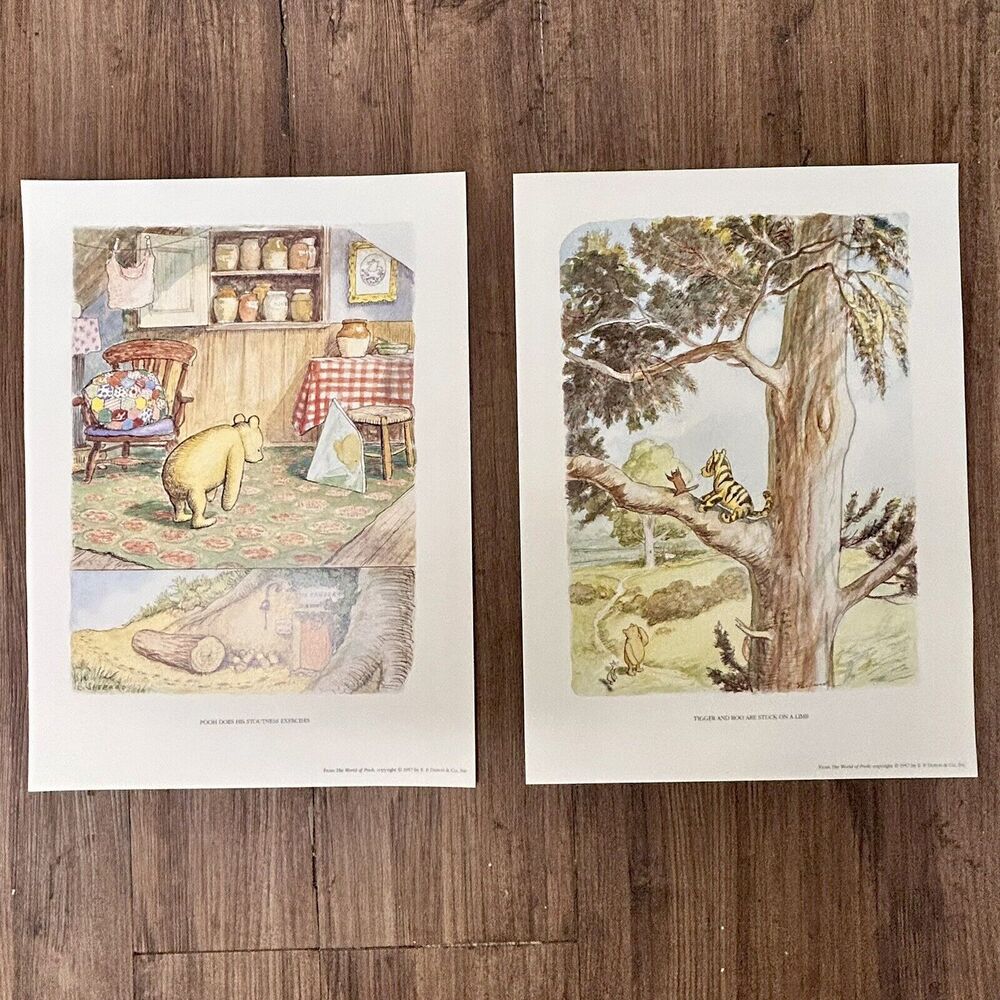 Winnie the Pooh Art Prints set of 2 Unframed 10 x 14 His Art Gallery Shepard
